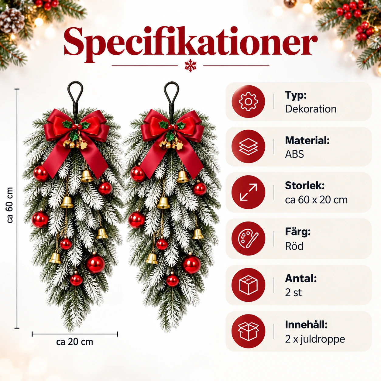 Juldroppe för dörr och vägg, 2-pack