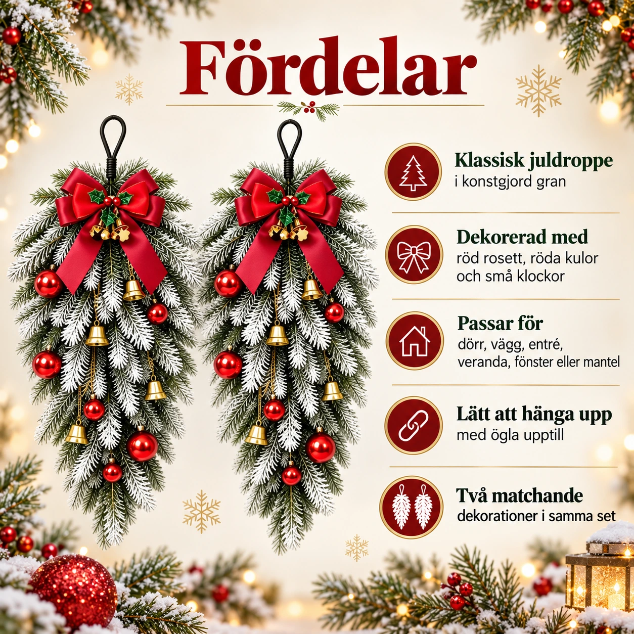 Juldroppe för dörr och vägg, 2-pack