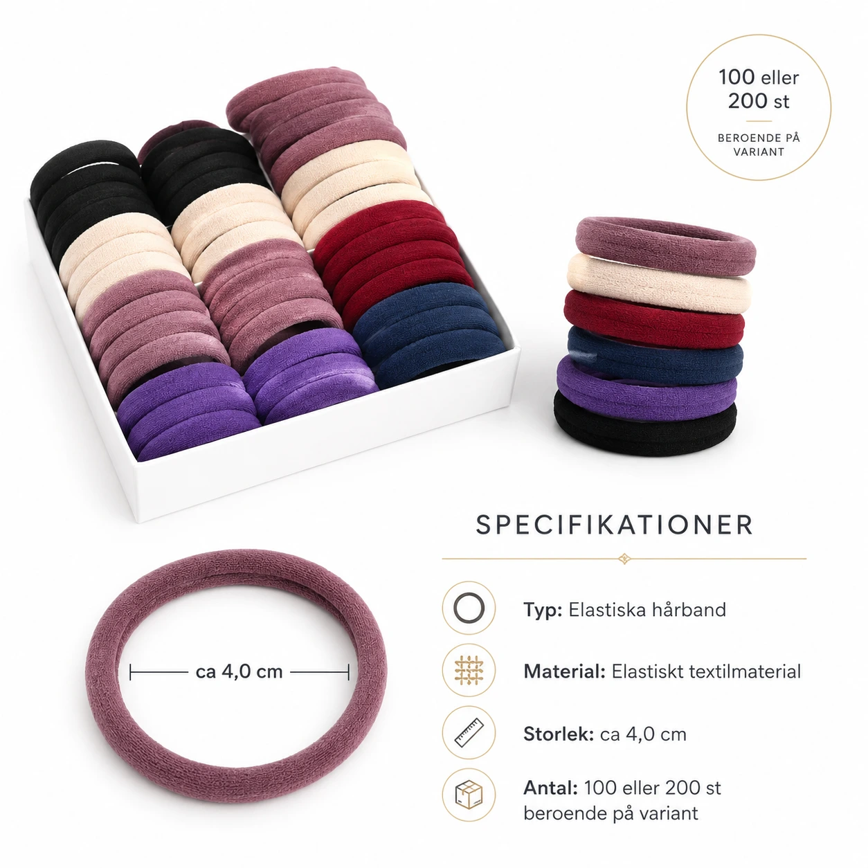 Hårsnoddar - Elastiska Hårband i Flera Färger 100-200-pack
