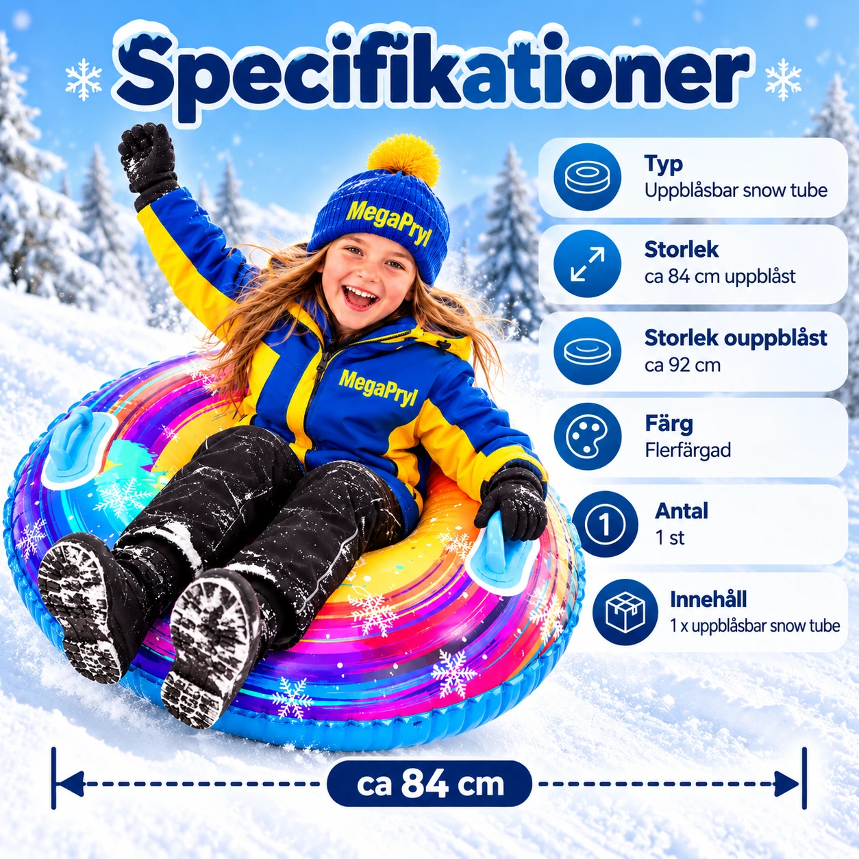 Uppblåsbar åkring för snö med handtag, flerfärgad