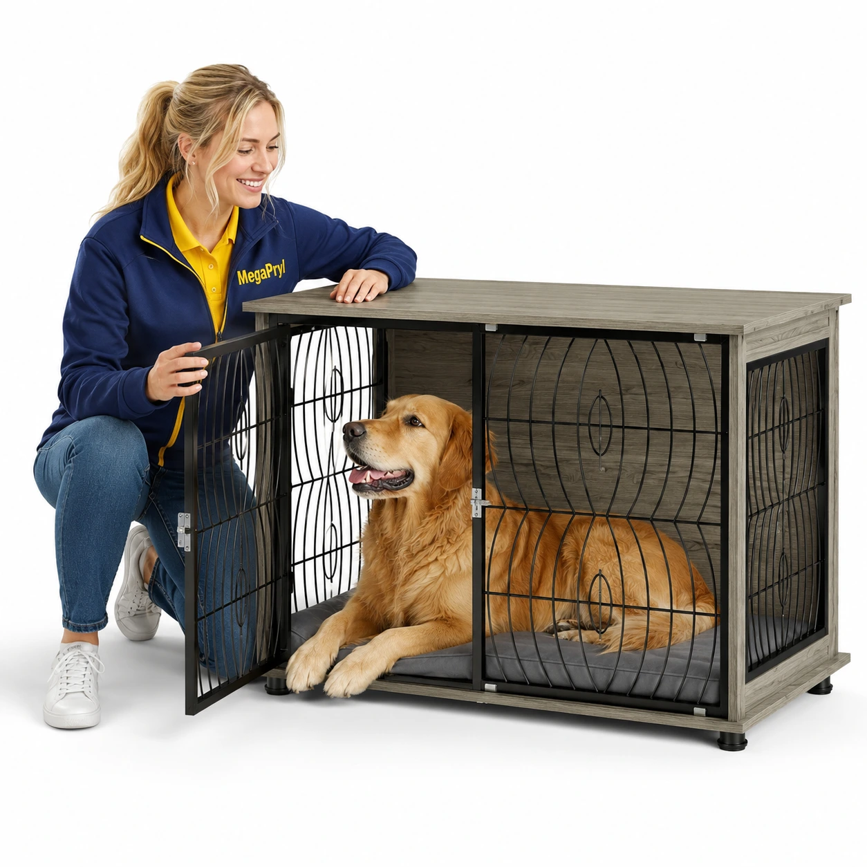 Hundbur för inomhusbruk med dyna och låsbar dörr