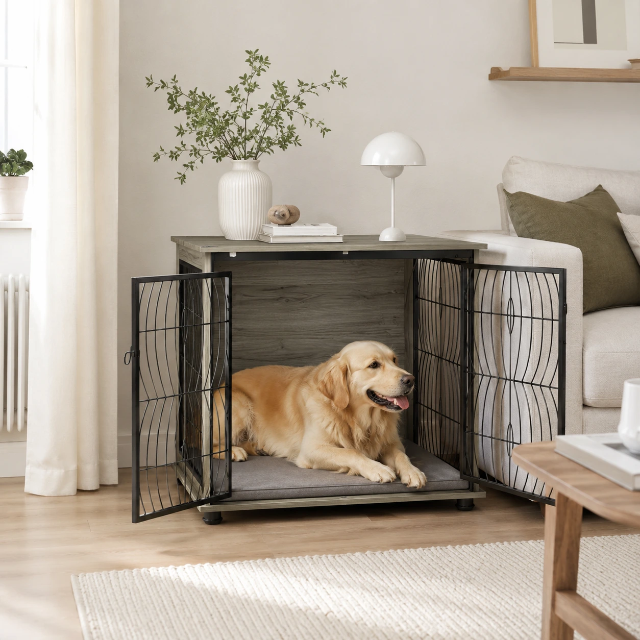 Hundbur för inomhusbruk med dyna och låsbar dörr