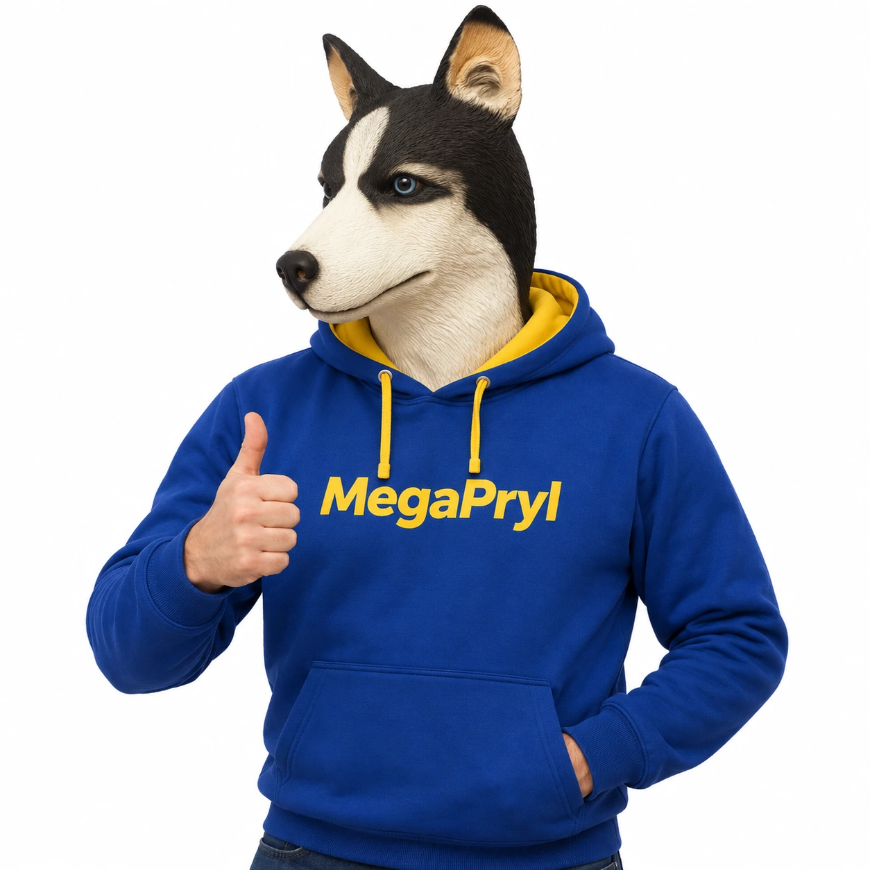 Sibirisk Husky Latexmask med Pixelglasögon
