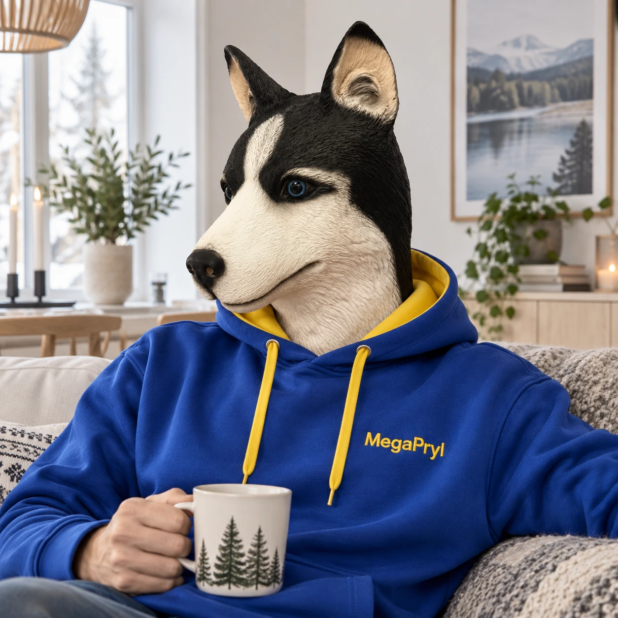 Sibirisk Husky Latexmask med Pixelglasögon