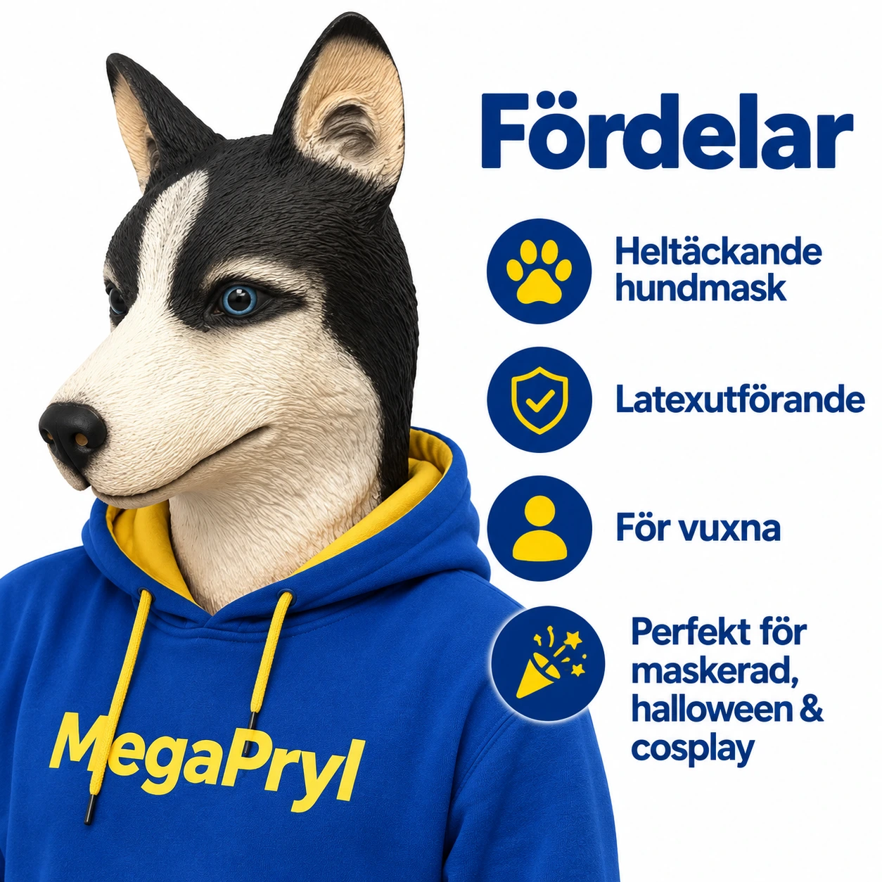 Sibirisk Husky Latexmask med Pixelglasögon
