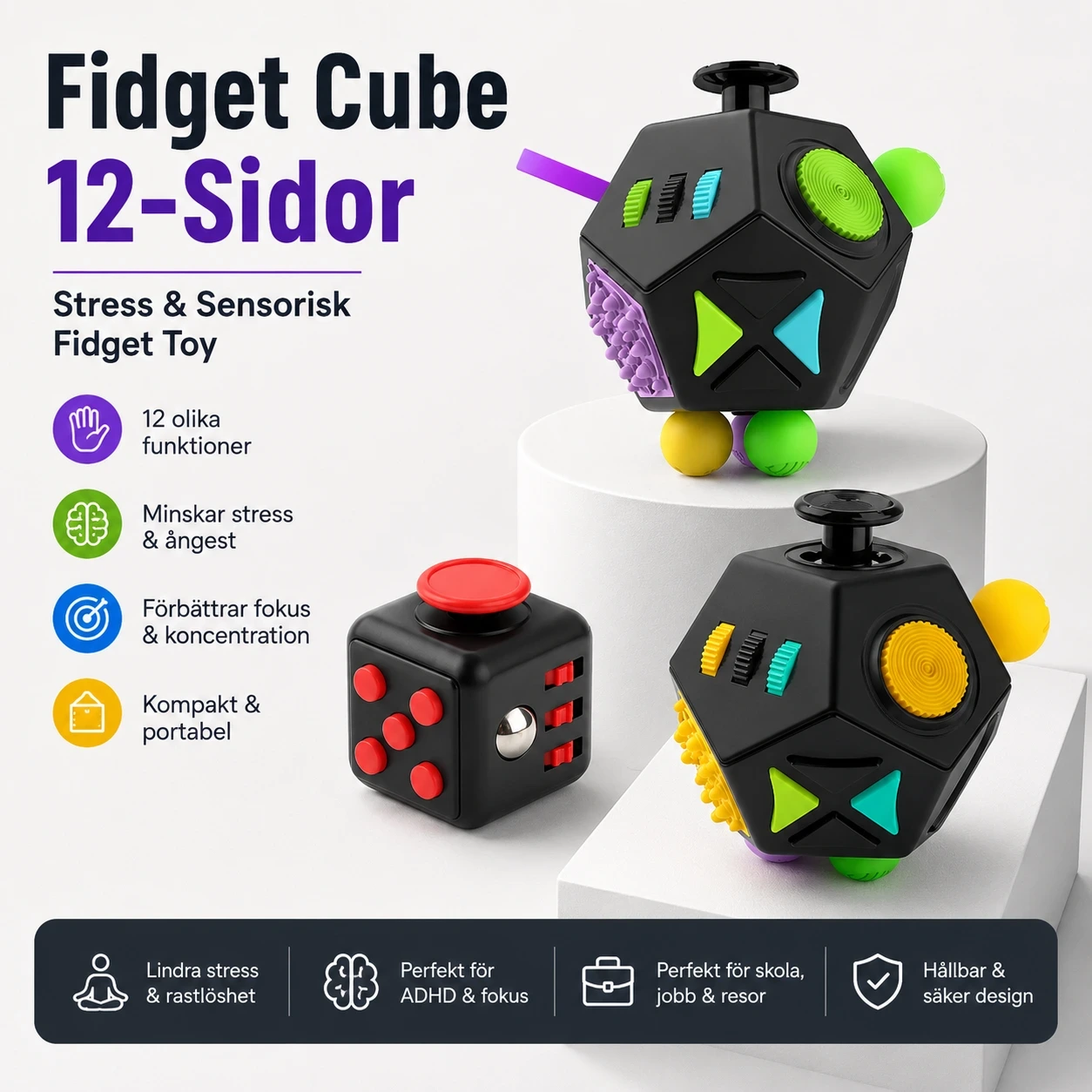 Fidget Cube 12-Sidor – Stress & Sensorisk Fidget Toy