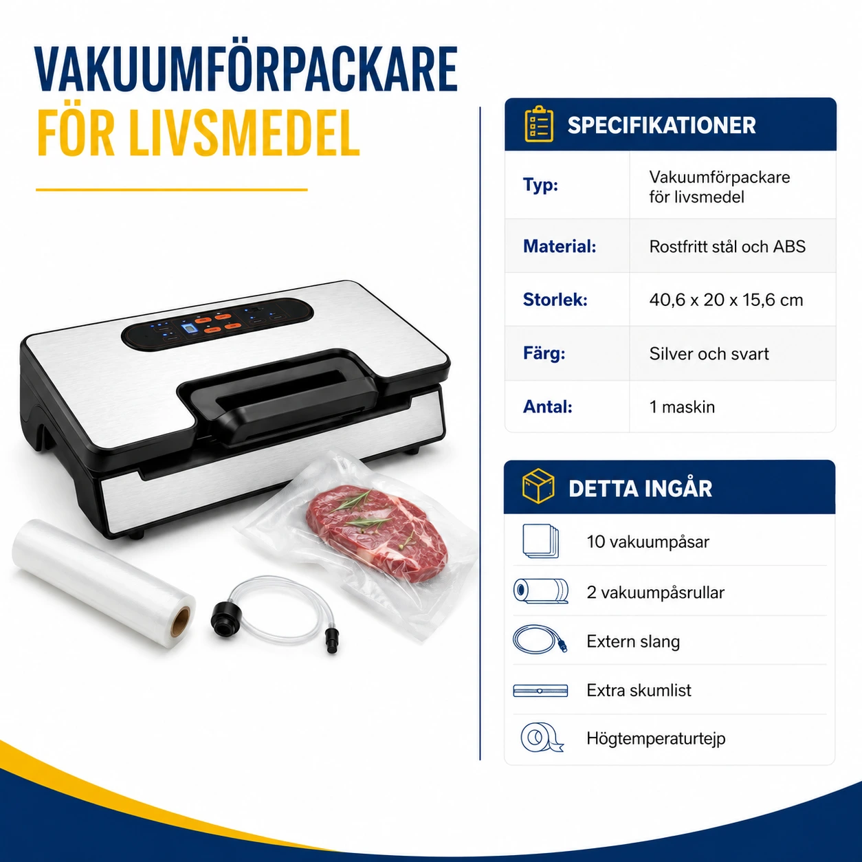 Vakuumförpackare för kök med dubbla pumpar och dubbla svetssömmar