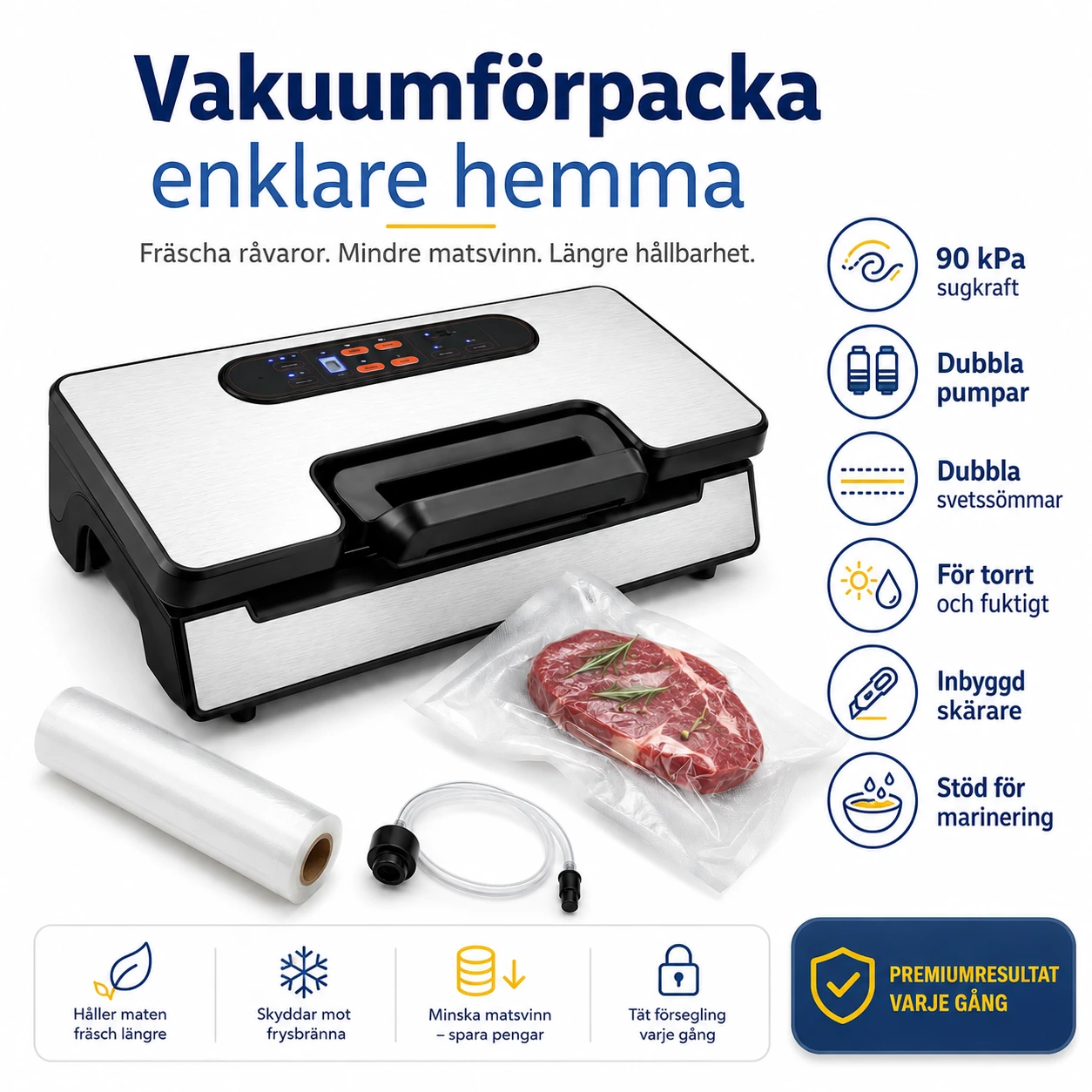 Tyhjiöpakkaaja keittiöön kaksoispumpuilla ja kaksoissaumoilla