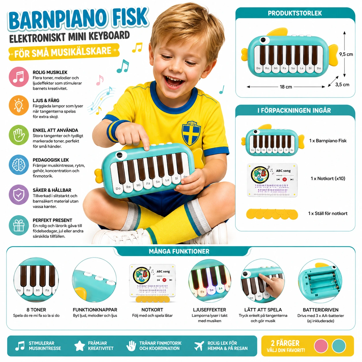 Barnpiano Fisk – Elektroniskt Mini Keyboard för Barn