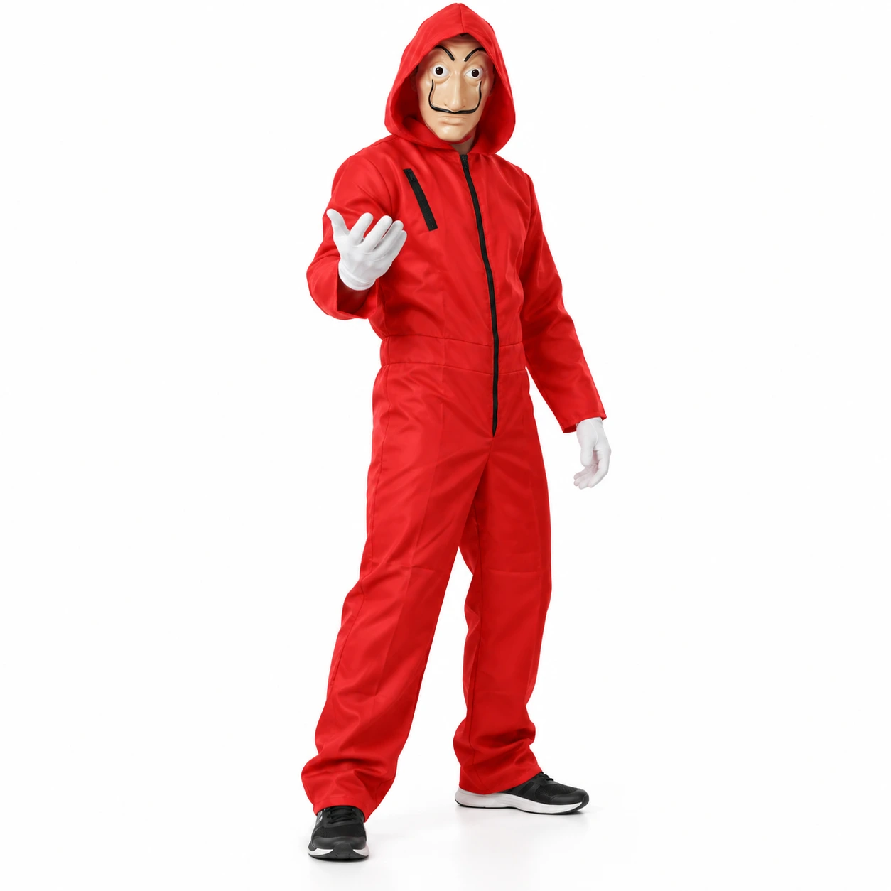 Röd Hooded Rånardräkt med Mask och Handskar