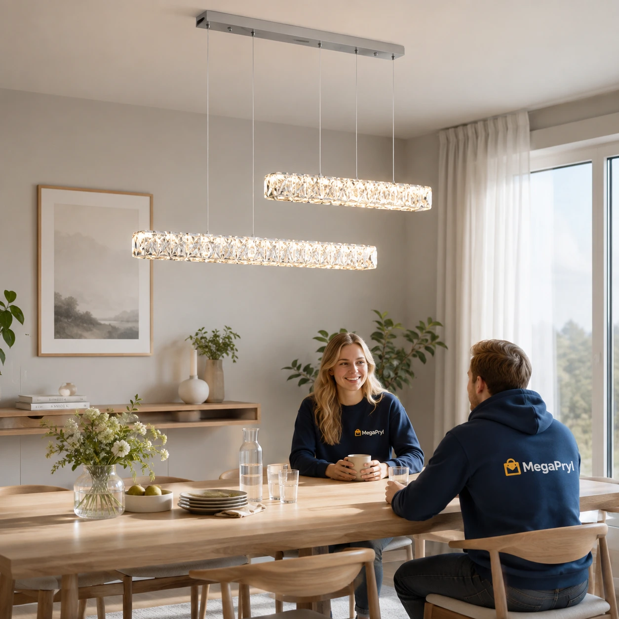 Kristall taklampa för matbord med LED och justerbart ljus