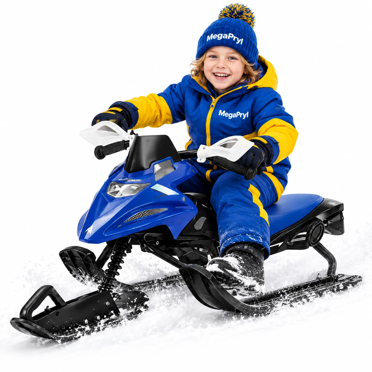Styrbar snowracer för barn med sits och draglina