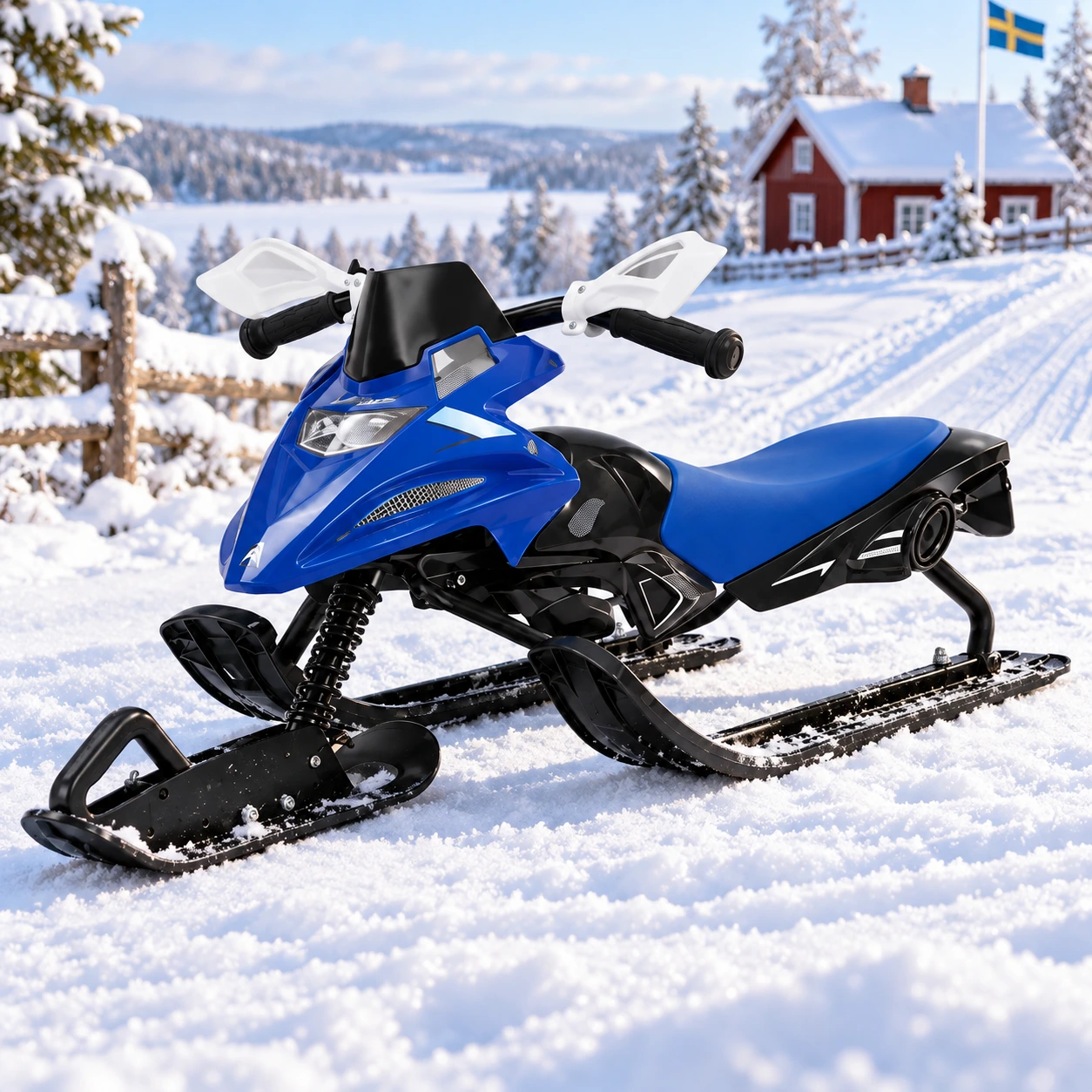 Styrbar snowracer för barn med sits och draglina