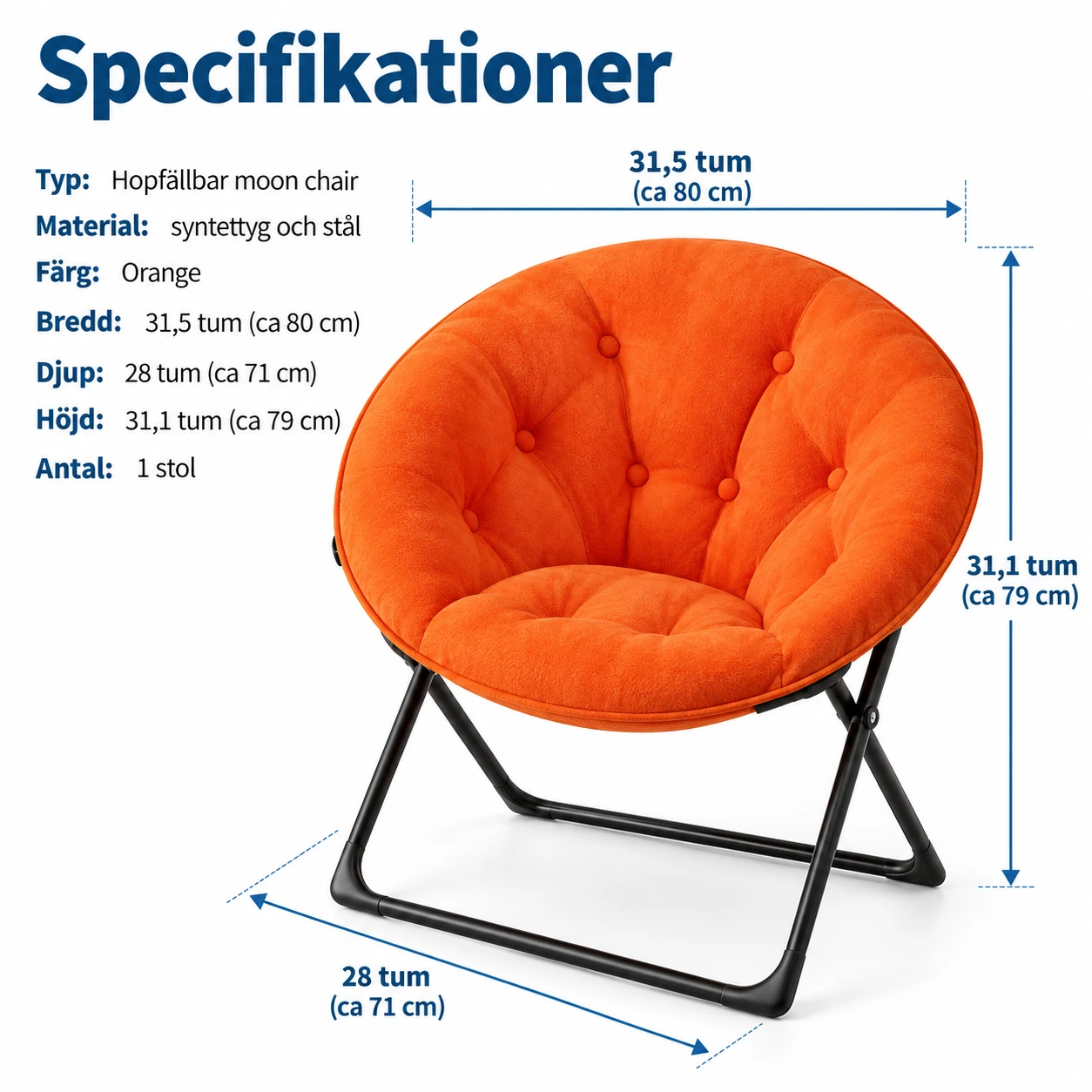Hopfällbar moon chair för vardagsrum och sovrum