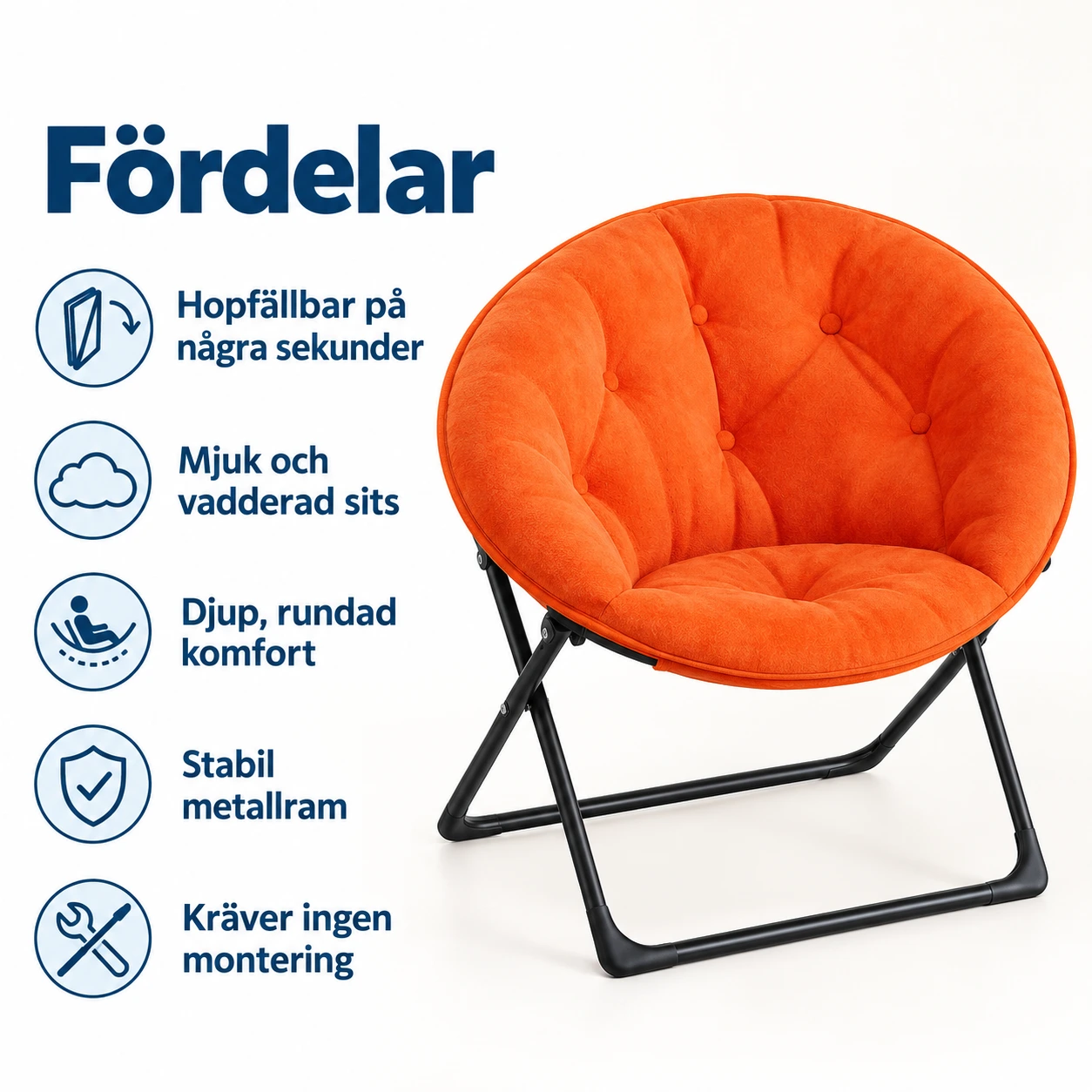 Hopfällbar moon chair för vardagsrum och sovrum