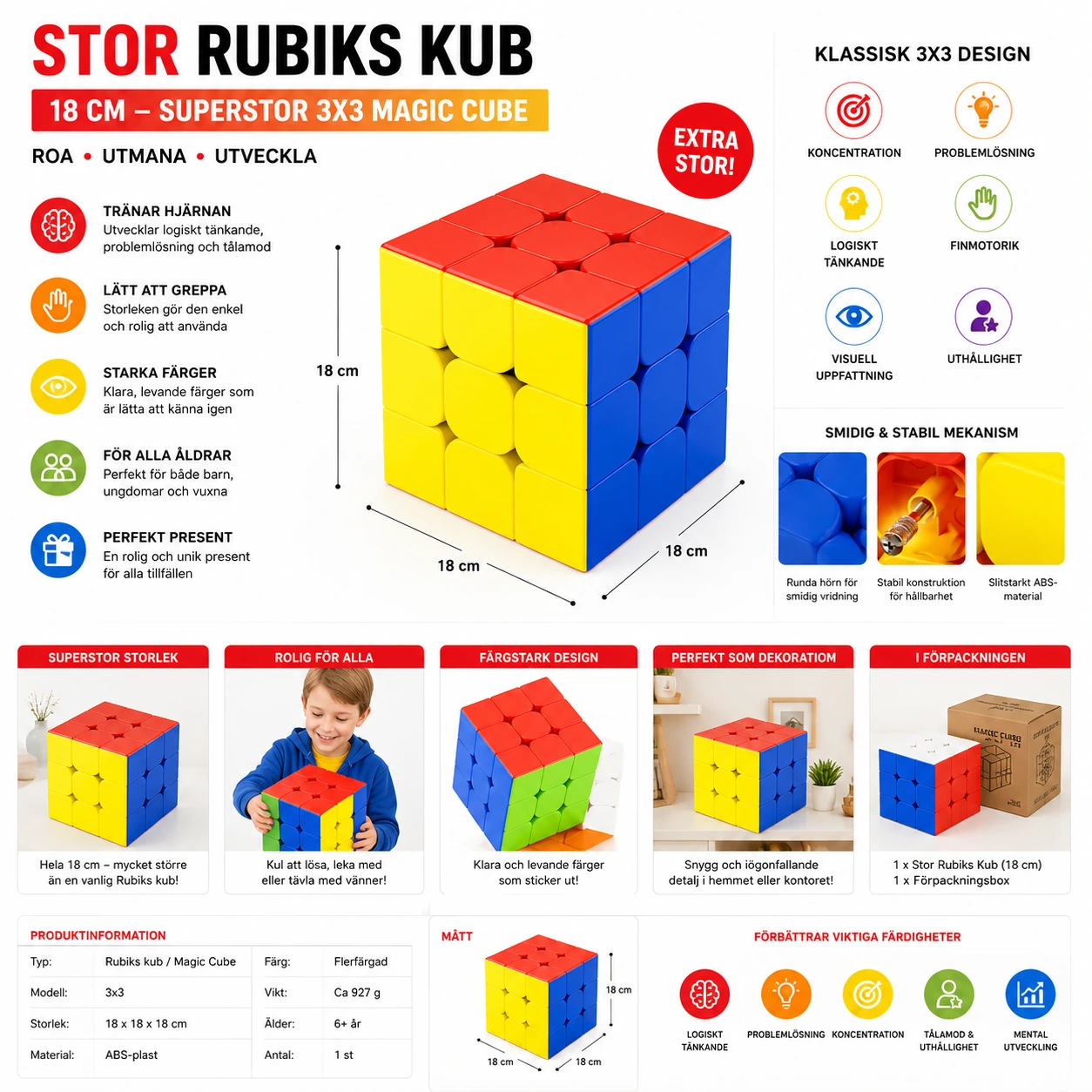 Stor Rubiks Kub 18 cm – Superstor 3x3 Magic Cube