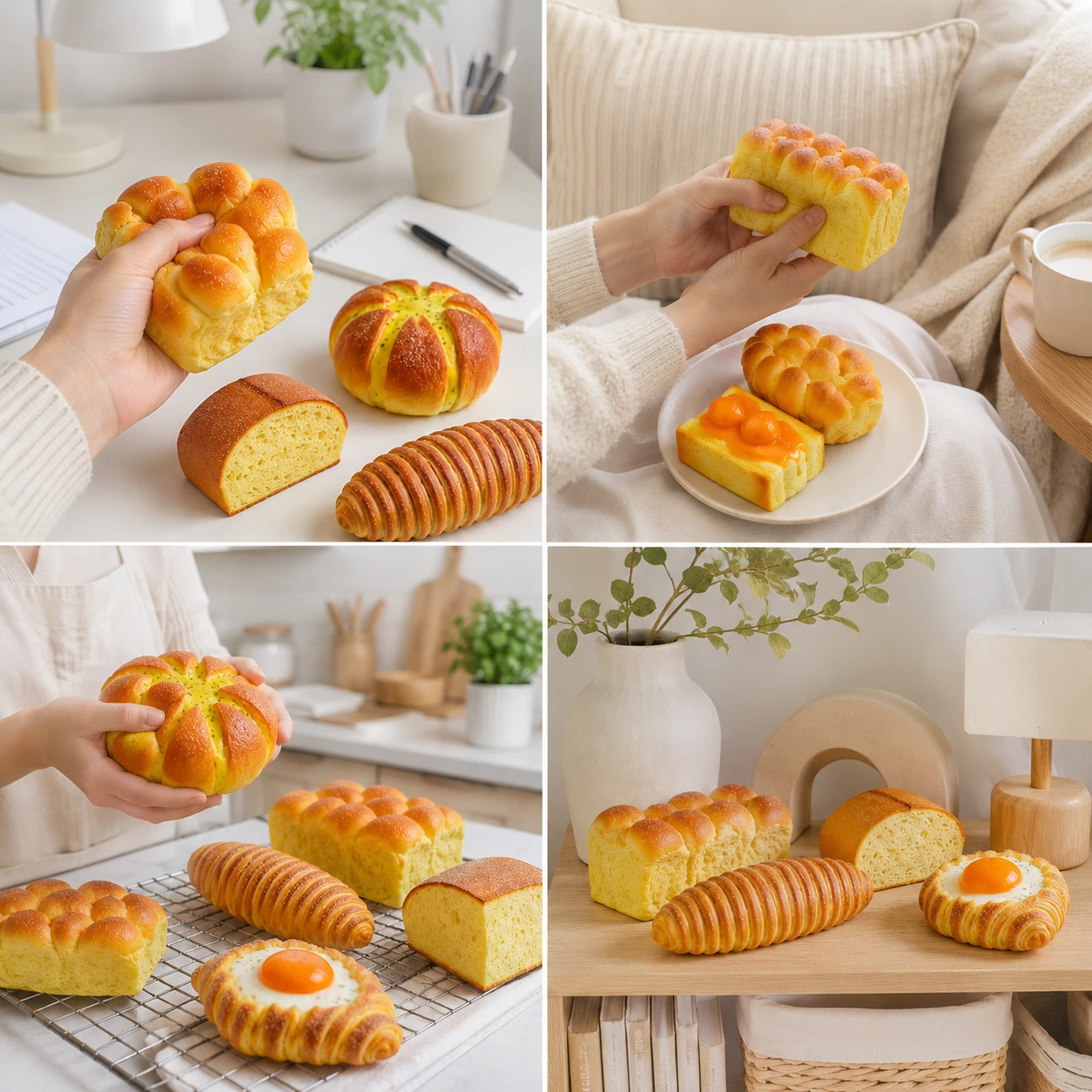 Squishy Bröd 8 Varianter – Mjuk Klämleksak