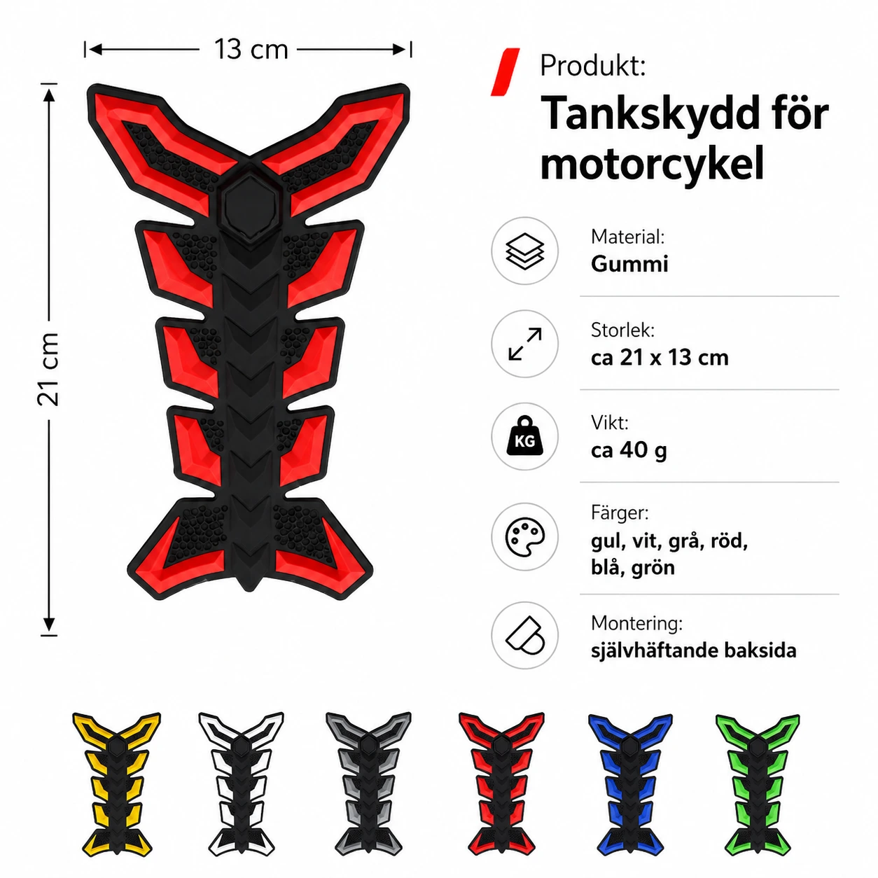 Tankskydd för Motorcykel 3D i Gummi 21 x 13 cm