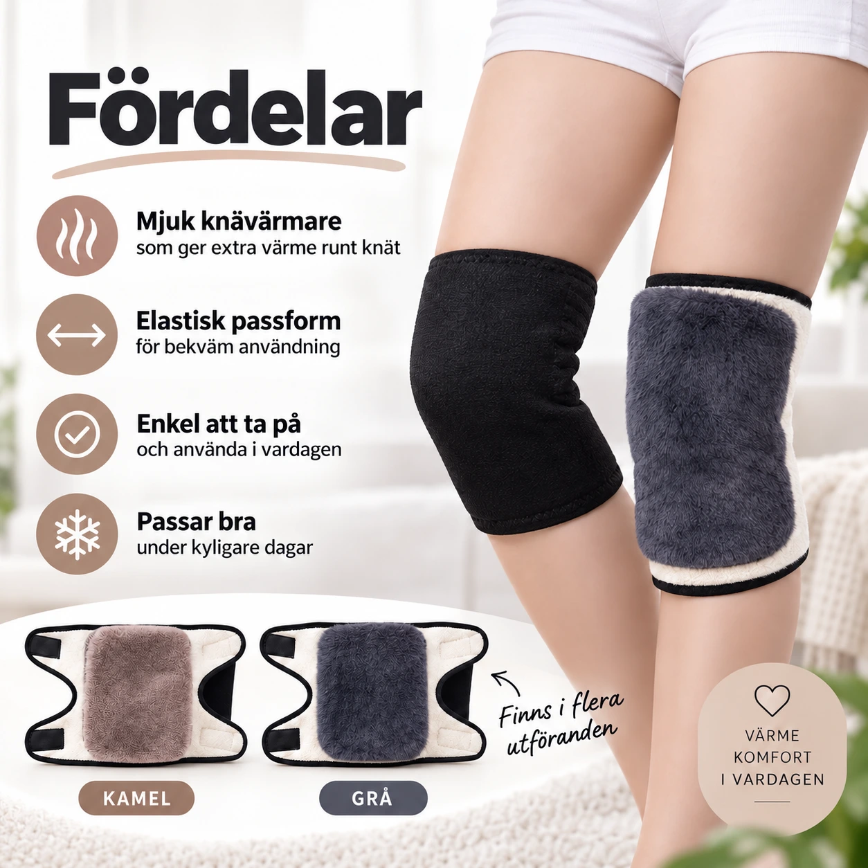 Knävärmare i polyester med elastisk passform