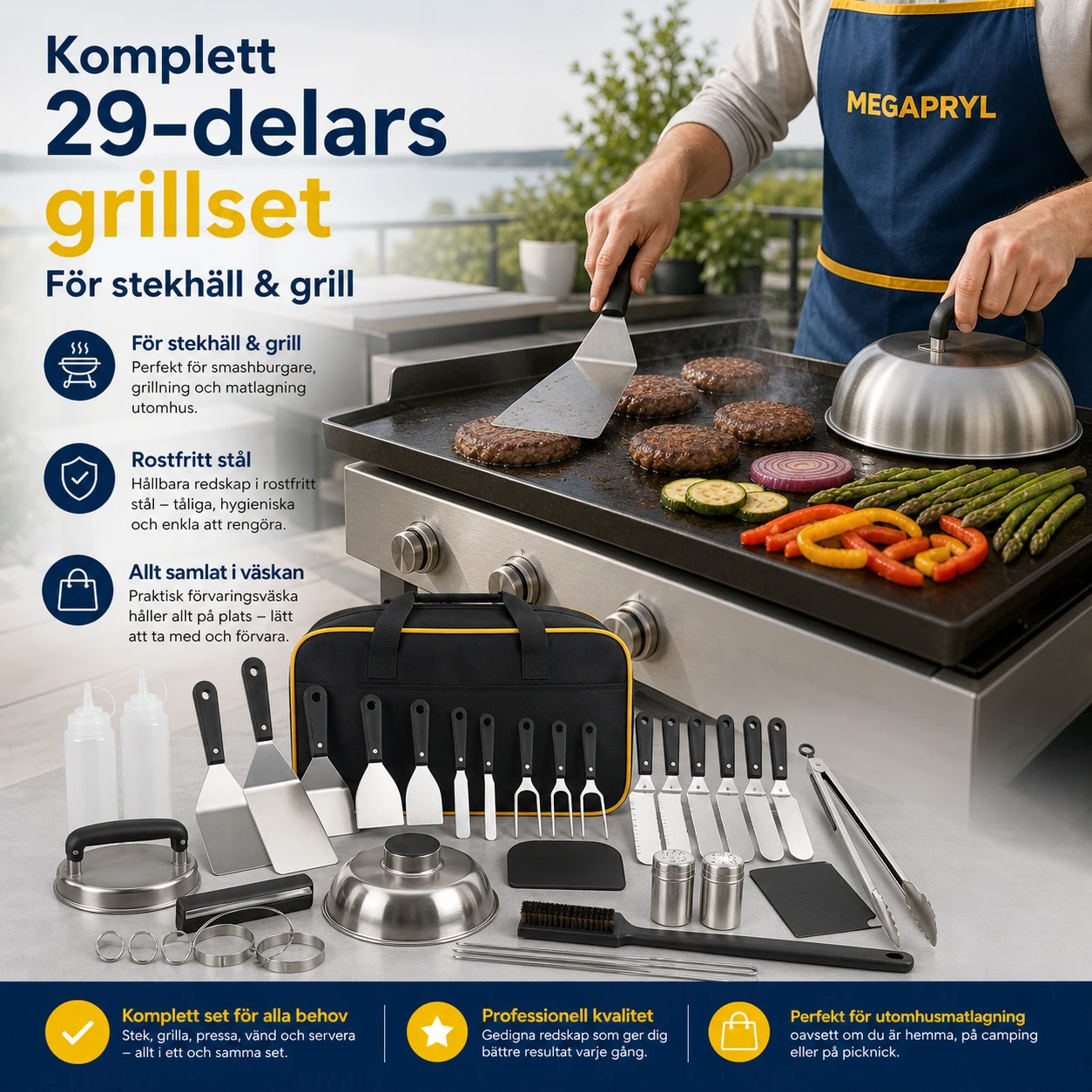 Grillredskapsset 29 Delar för Stekhäll med Väska