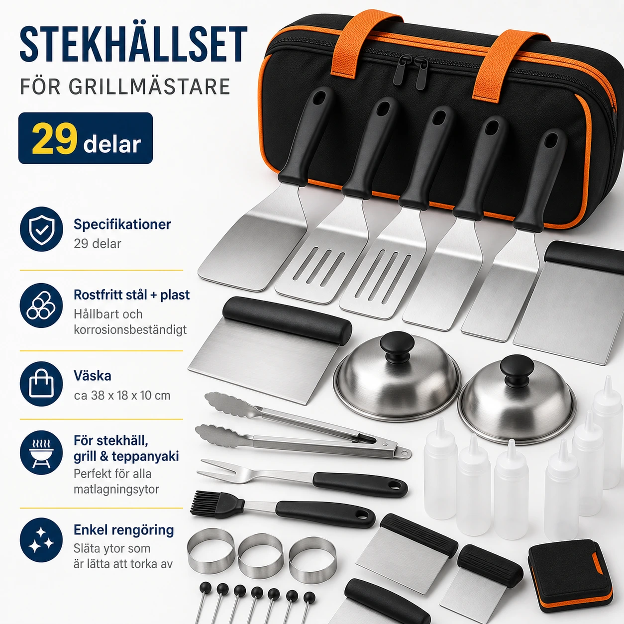 Grillredskapsset 29 Delar för Stekhäll med Väska