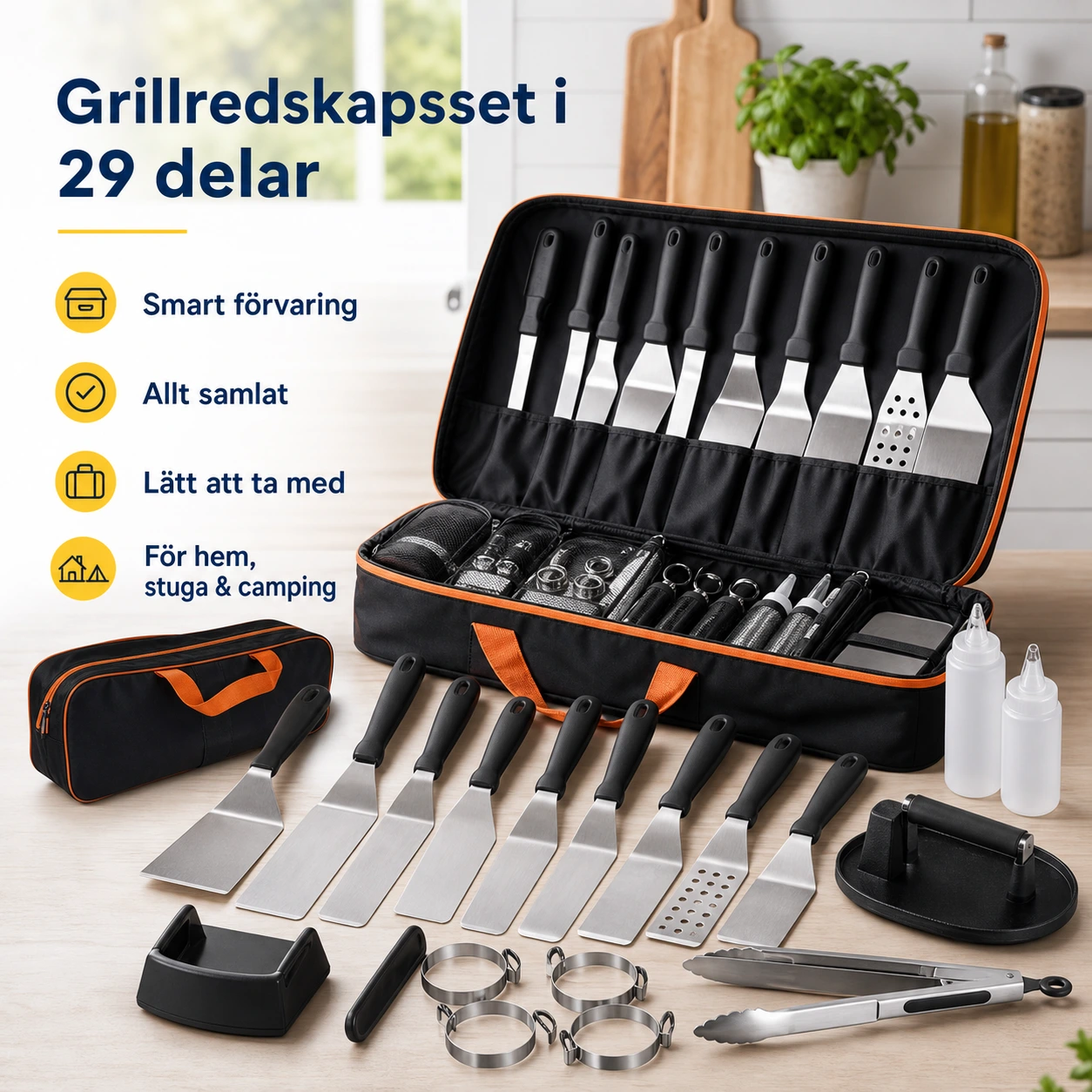 Grillredskapsset 29 Delar för Stekhäll med Väska
