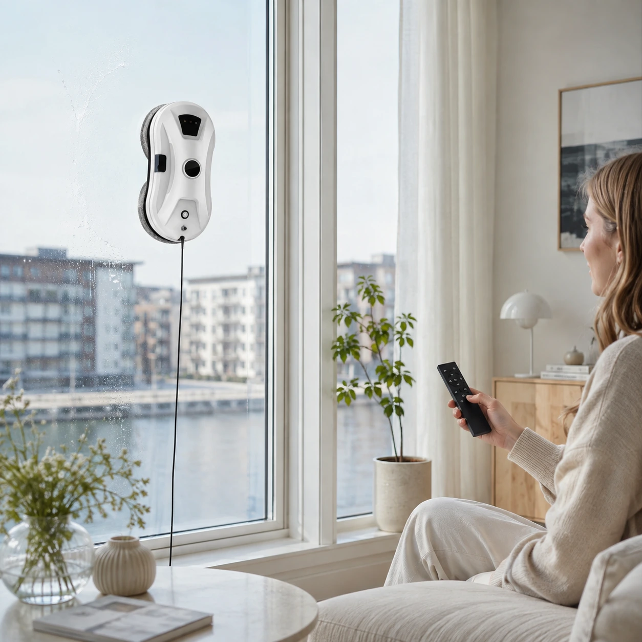 Fönsterputsrobot med fjärrkontroll och automatisk vattenspray