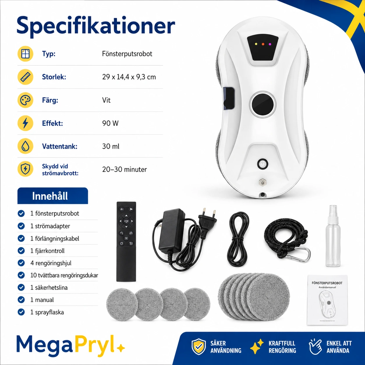 Fönsterputsrobot med fjärrkontroll och automatisk vattenspray
