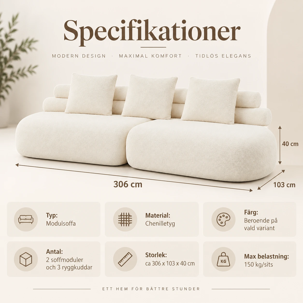 Pyöristetty moduulisohva chenilleverhoilulla