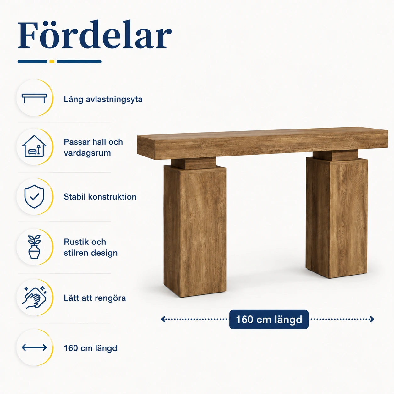 Konsolbord för hall och vardagsrum, 160 cm