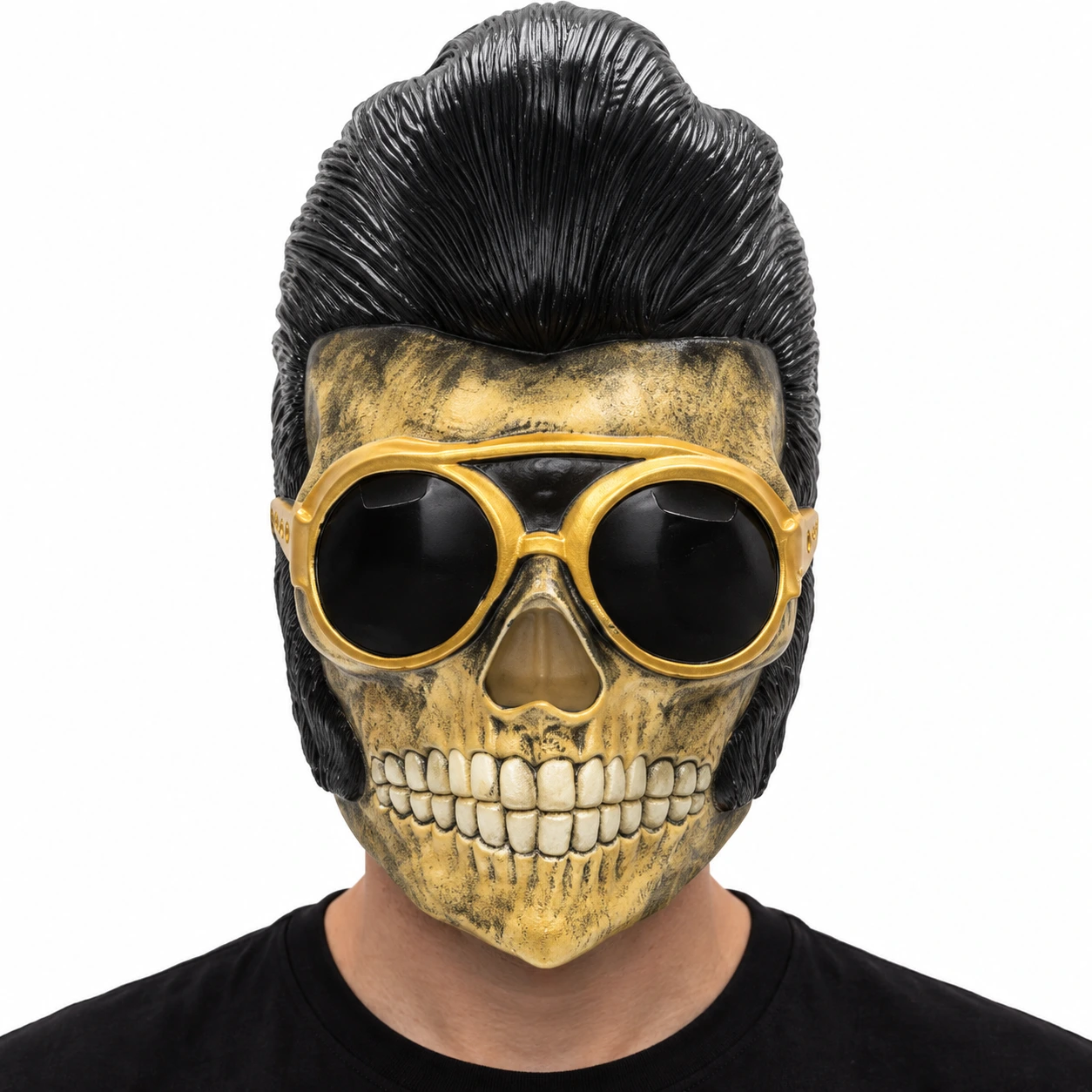 Mask skelett i latex med svart pompadour
