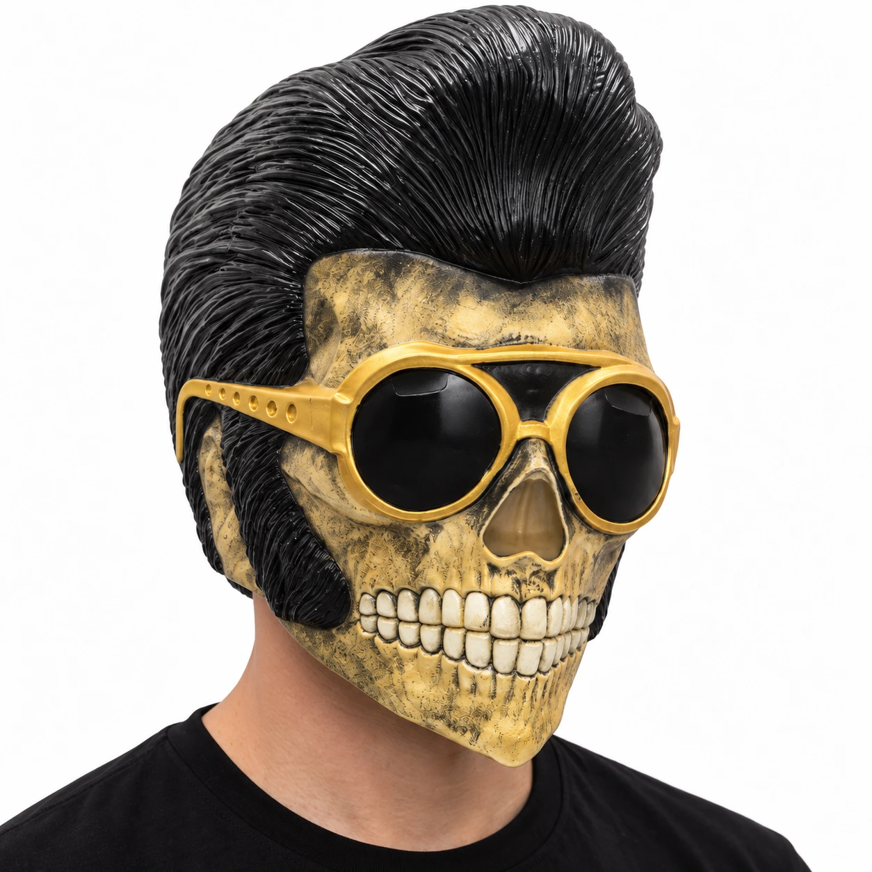 Mask skelett i latex med svart pompadour