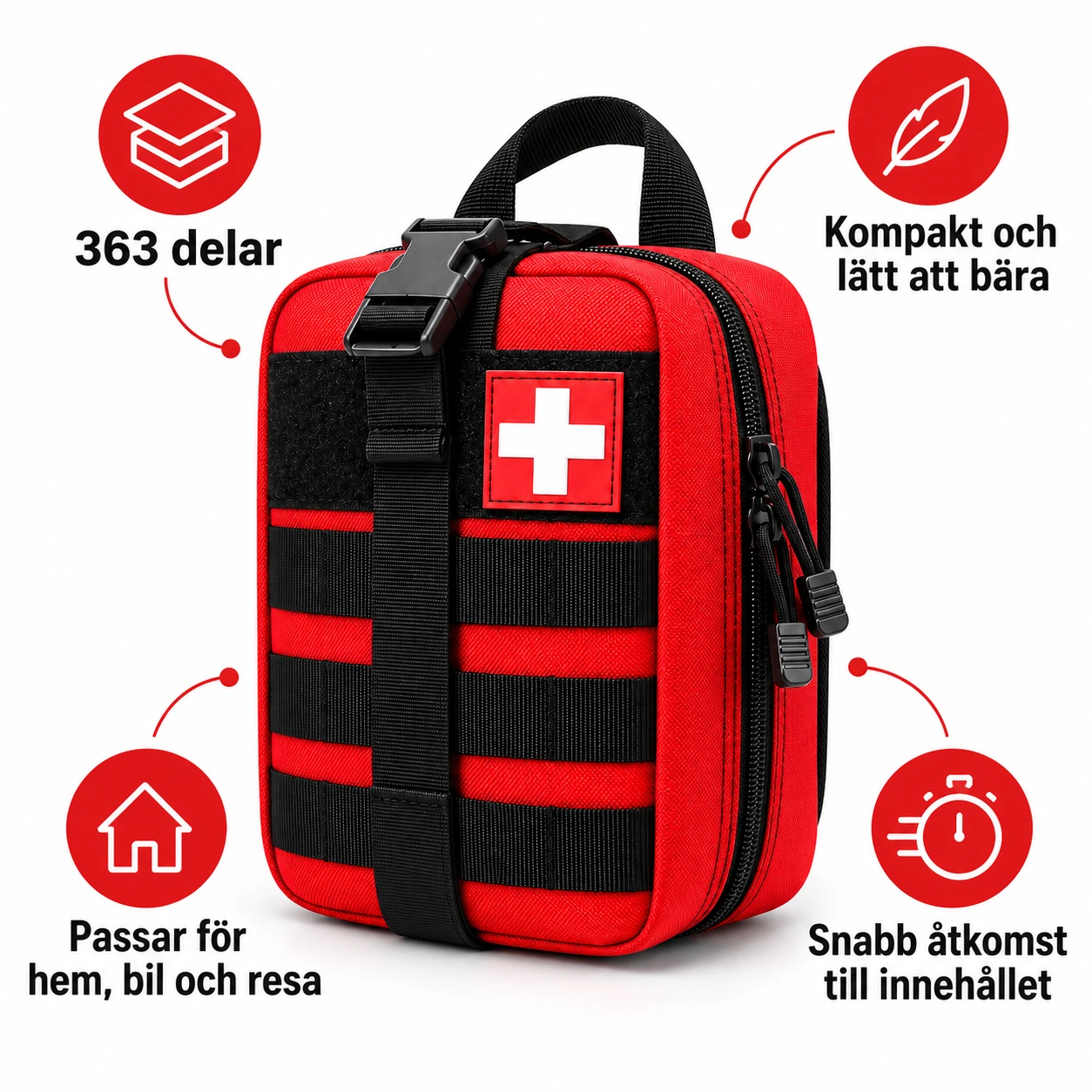 Førstehjelpssett for hjem, bil og friluftsliv, 363 deler