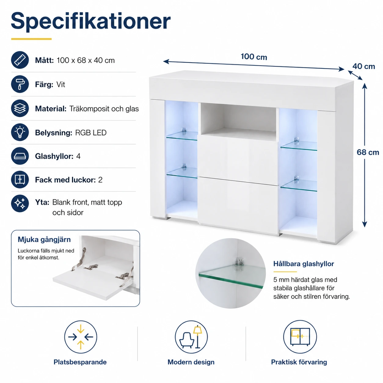 TV-bänk Hörn med LED och Förvaring Vit