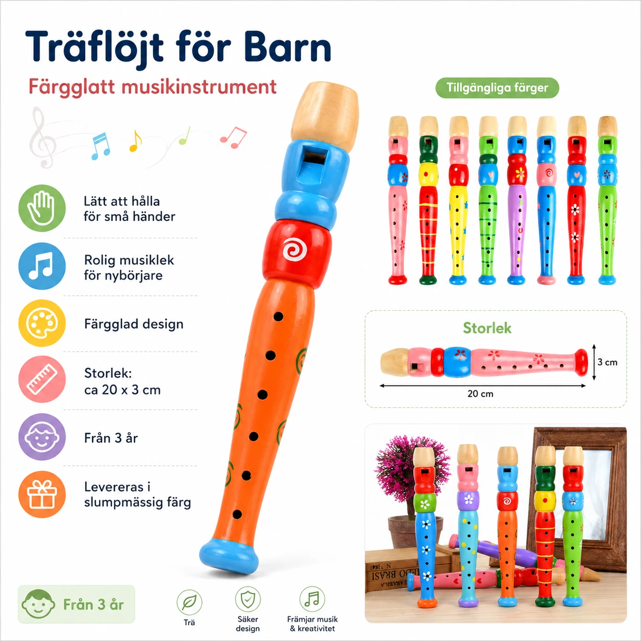 Träflöjt för Barn – Färgglatt Musikinstrument
