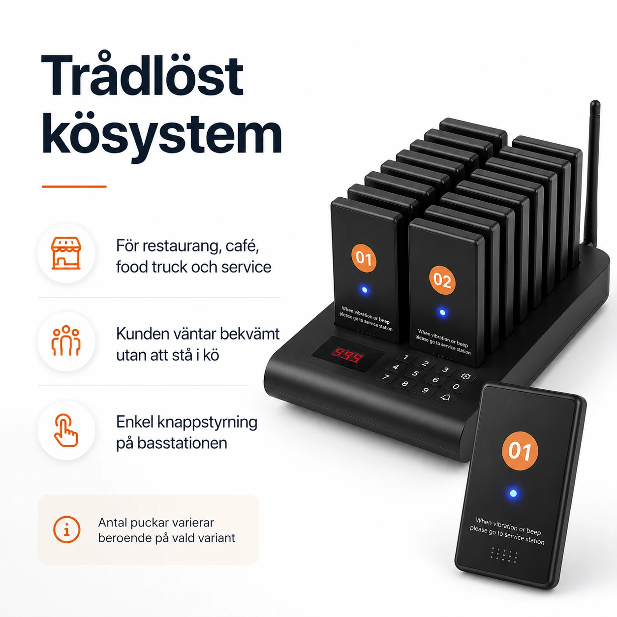 Trådlöst Kösystem med Puckar för Restaurang
