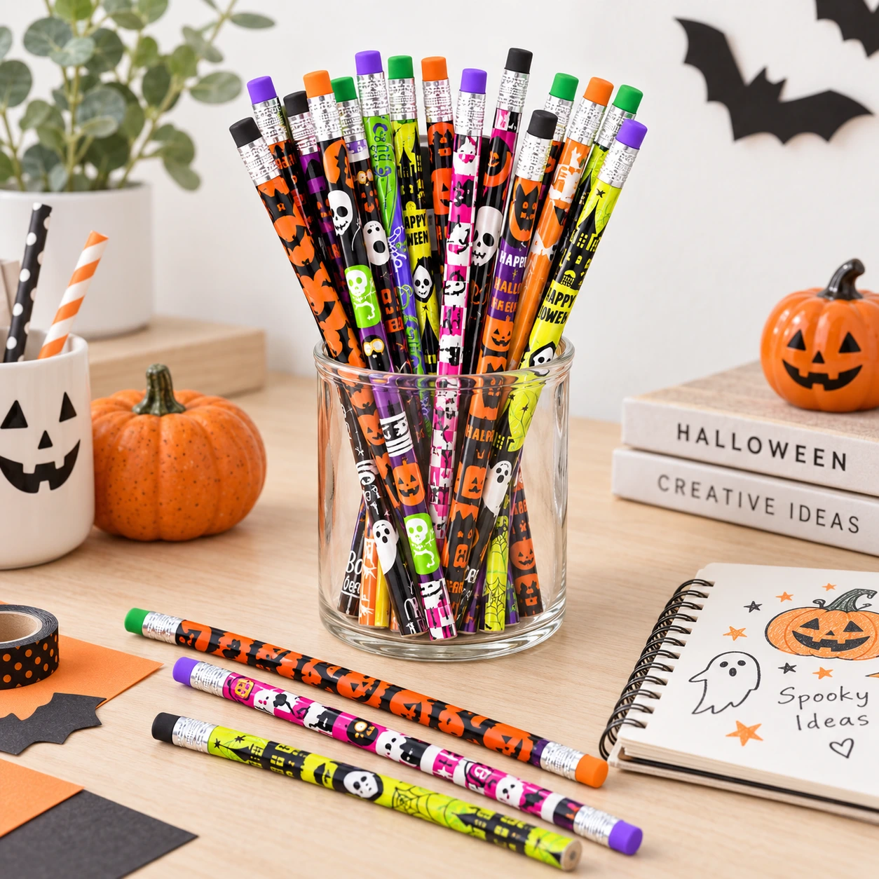 Halloween-lyijykynät pyyhekumilla, eri kuviot 24 kpl