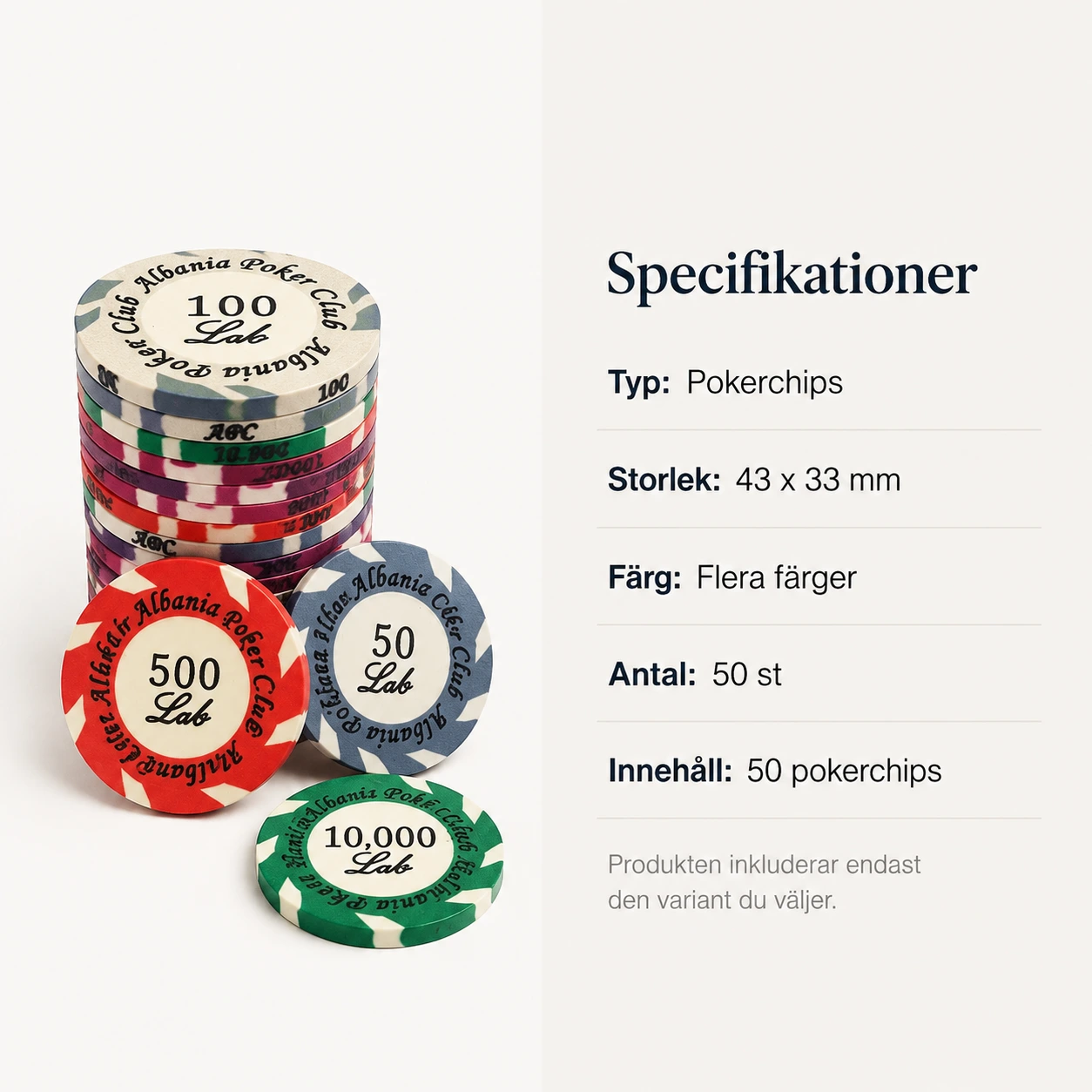 Pokerchips för spelkväll och kasino 50-pack