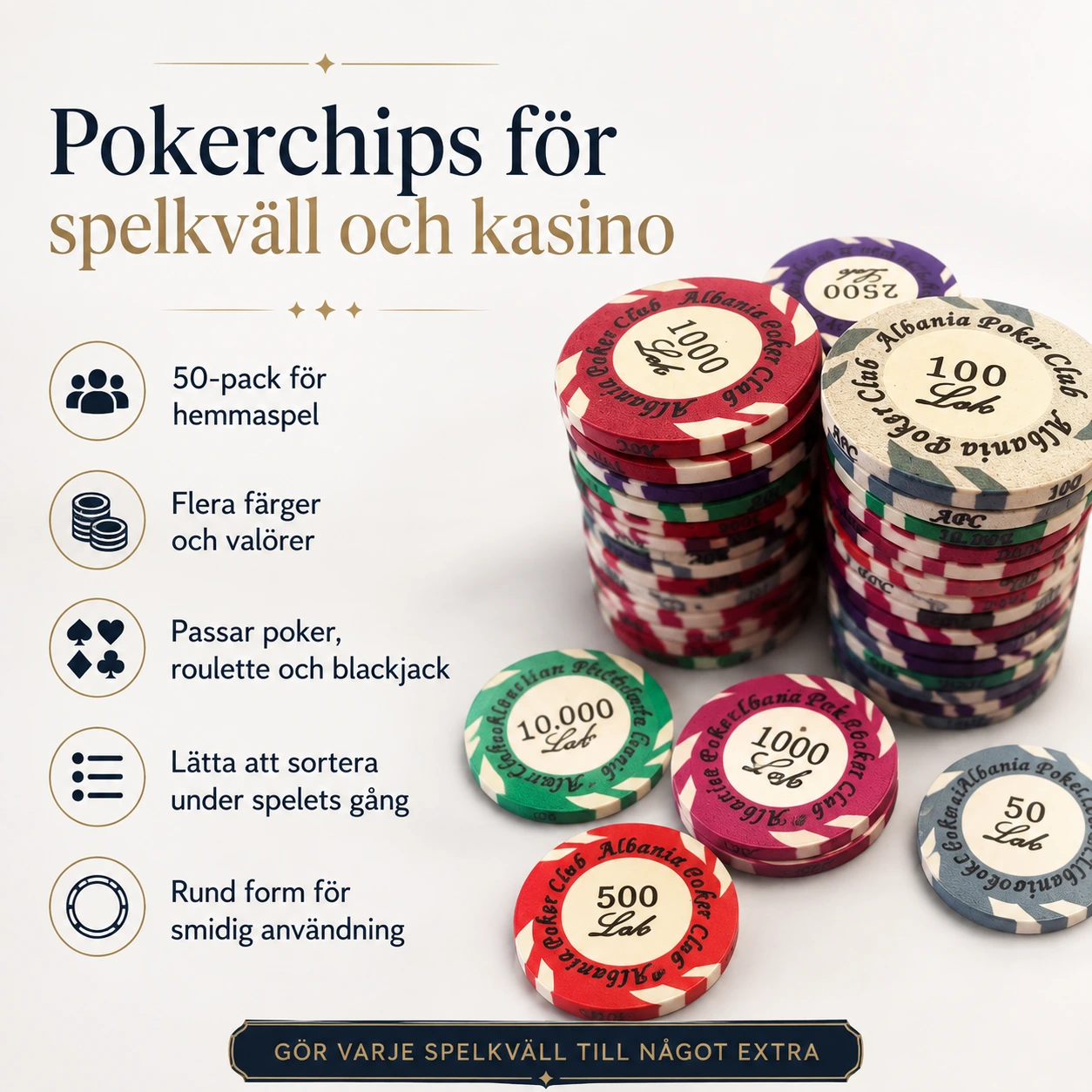 Pokerchips för spelkväll och kasino 50-pack