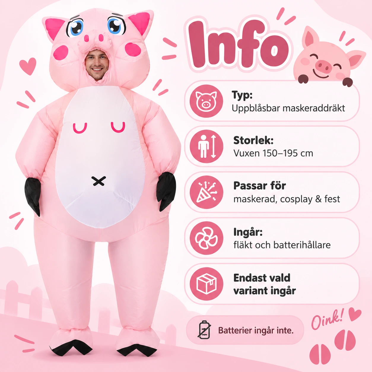 Uppblåsbar Rosa Gris Maskeraddräkt för Vuxna