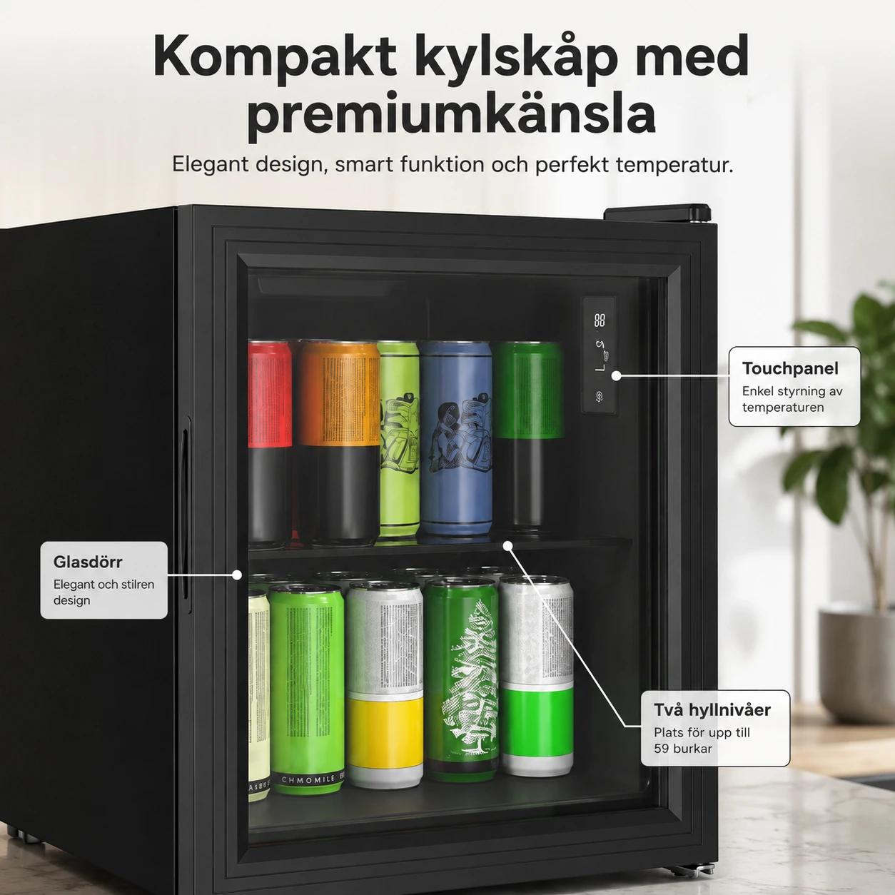Mini kylskåp för drycker 46 l med glasdörr
