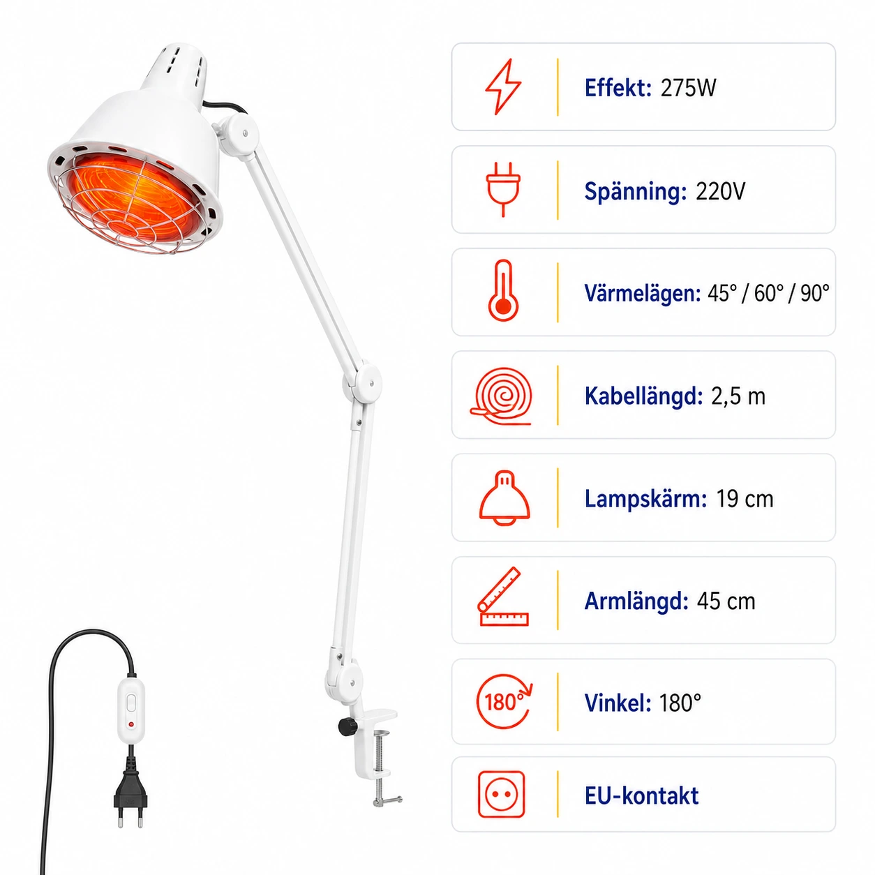 Infraröd Värmelampa 275W med Klämfäste