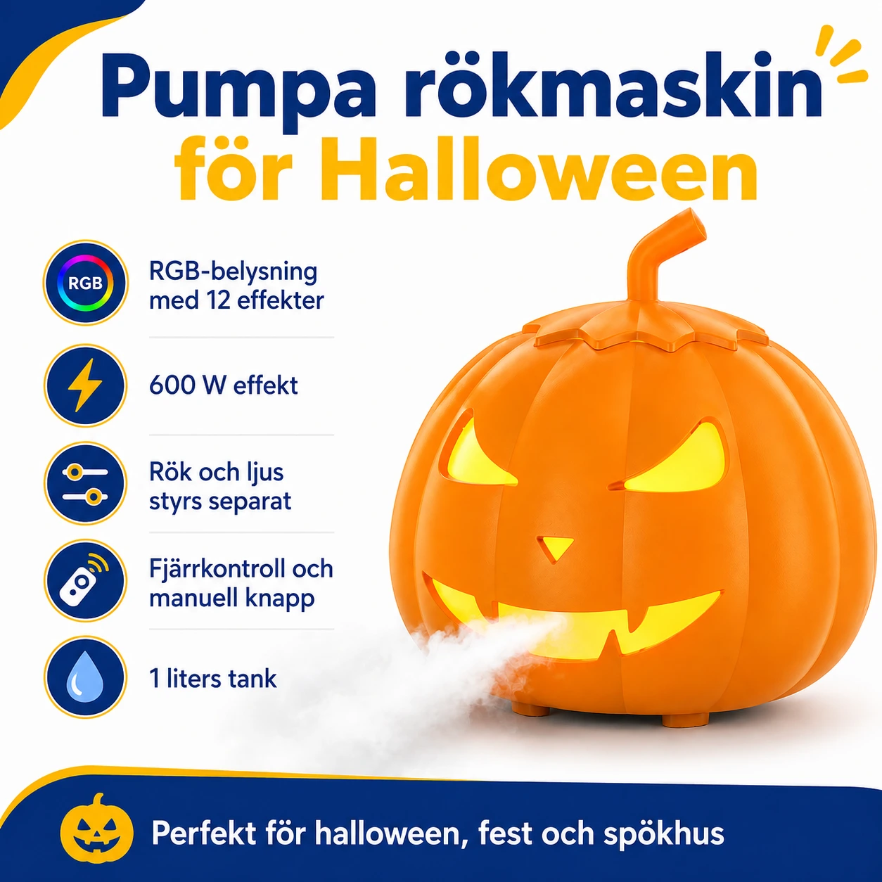 Pumpa rökmaskin för halloween med RGB-belysning