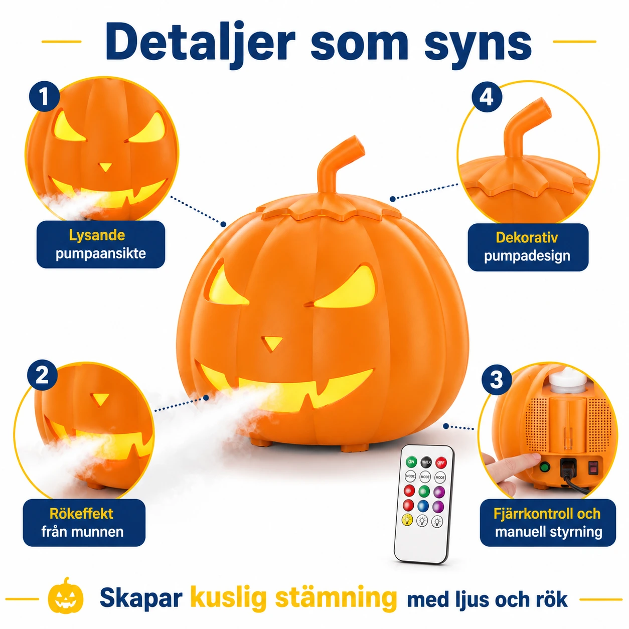 Pumpa rökmaskin för halloween med RGB-belysning