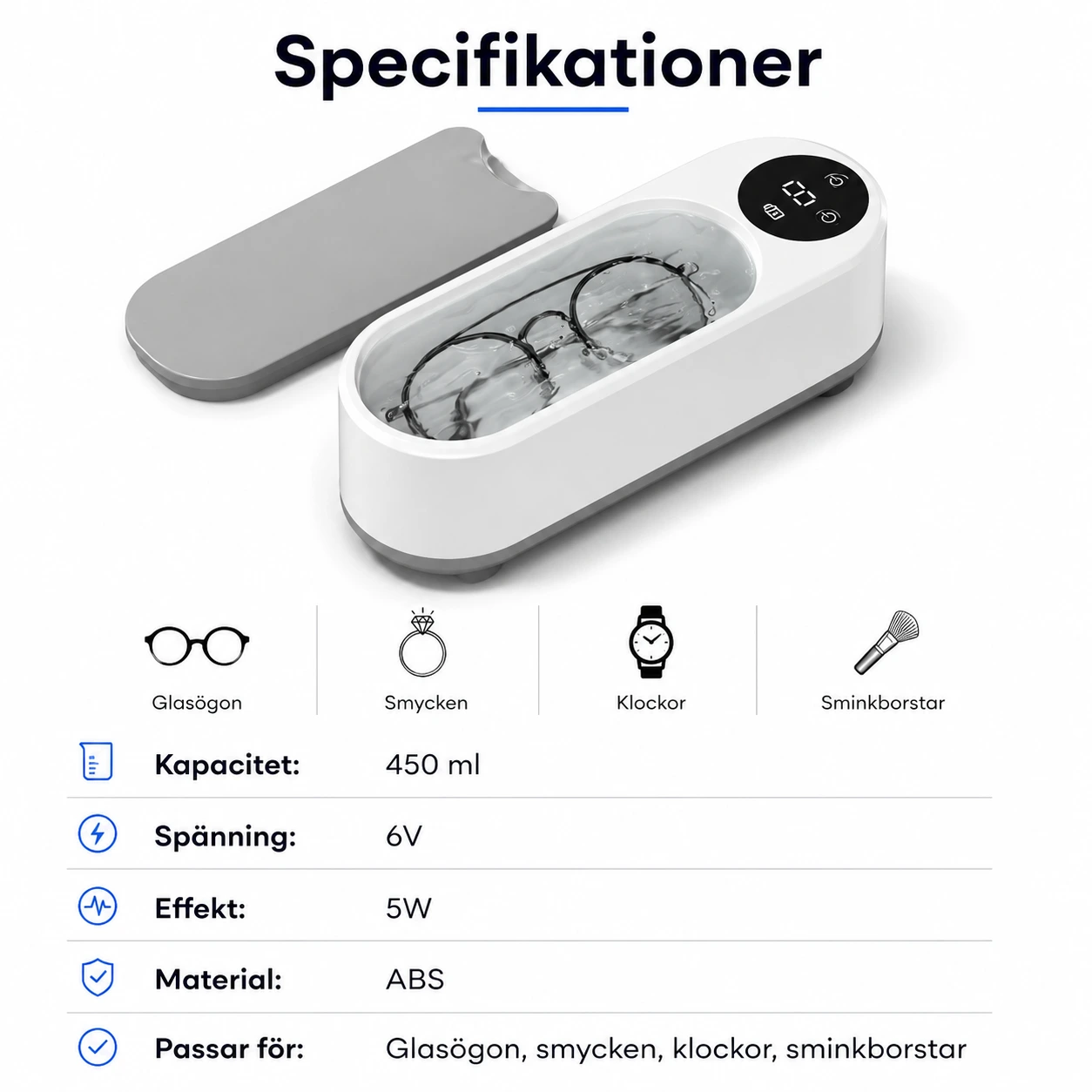 Ultraljudstvätt för Glasögon, Smycken och Klockor