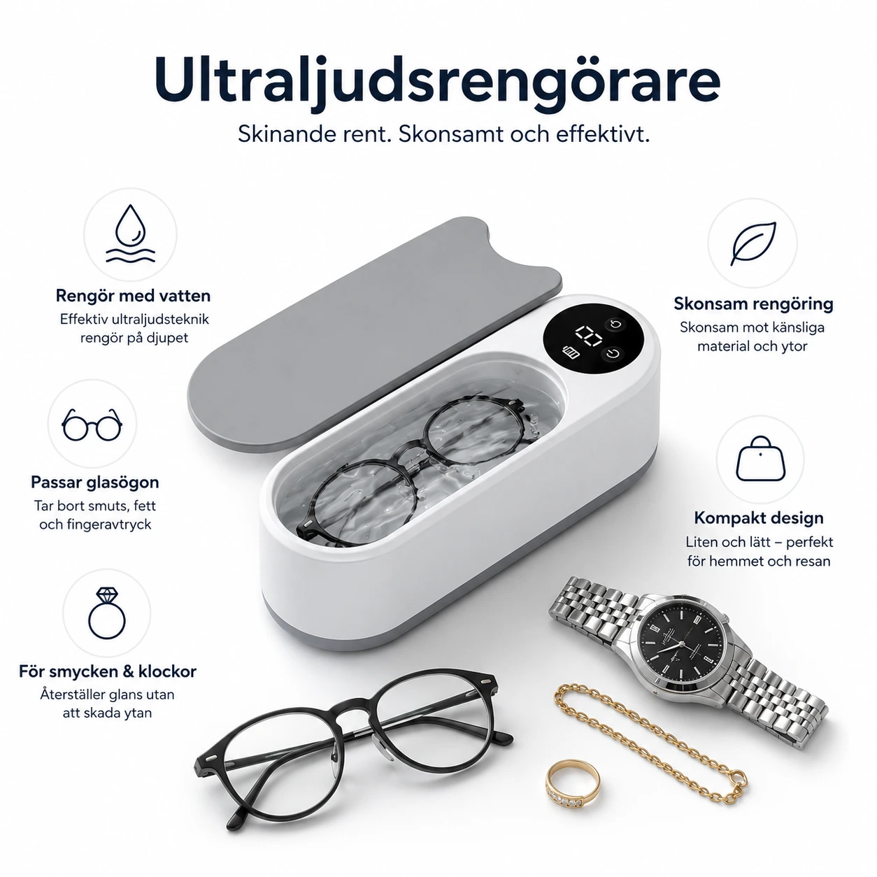 Ultraljudstvätt för Glasögon, Smycken och Klockor