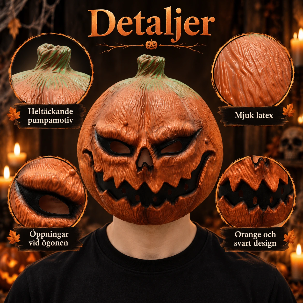 Mask pumpahuvud i latex, heltäckande