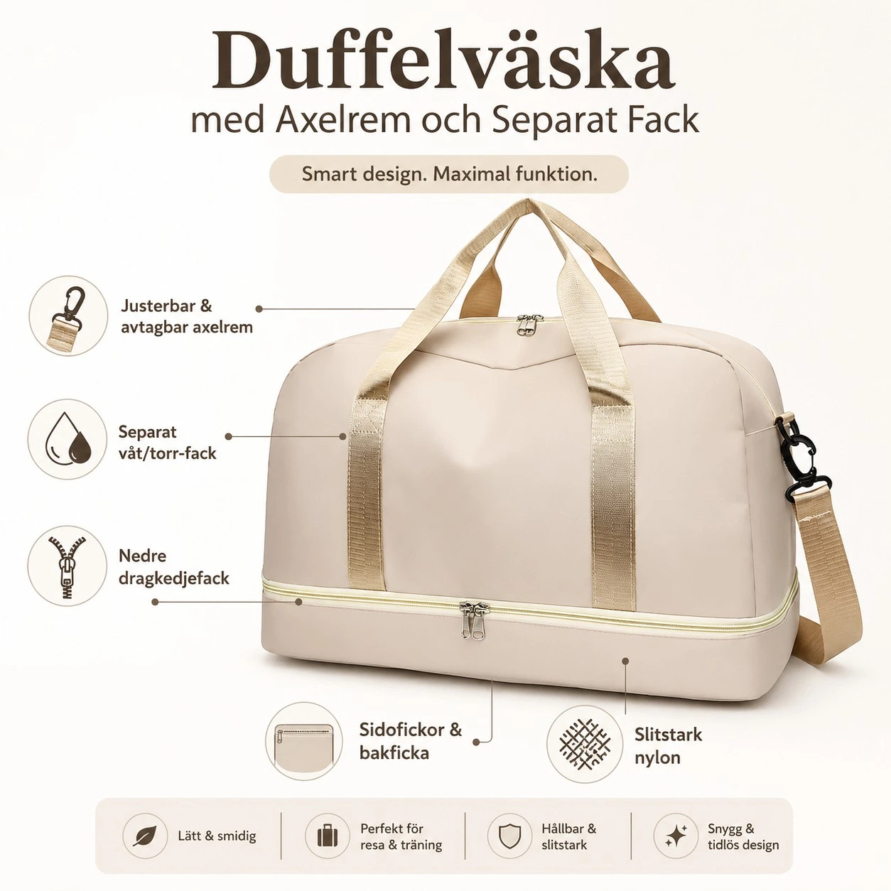 Duffelväska med Axelrem och Separat Fack