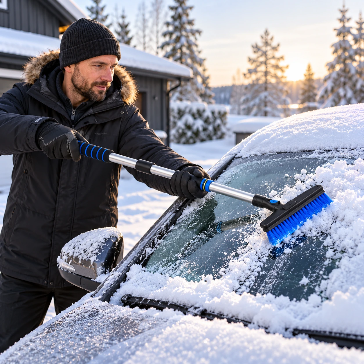 Bilborste med isskrapa och teleskopskaft