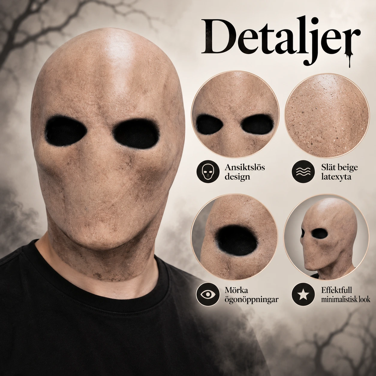 Ansiktslös halloweenmask i latex för cosplay